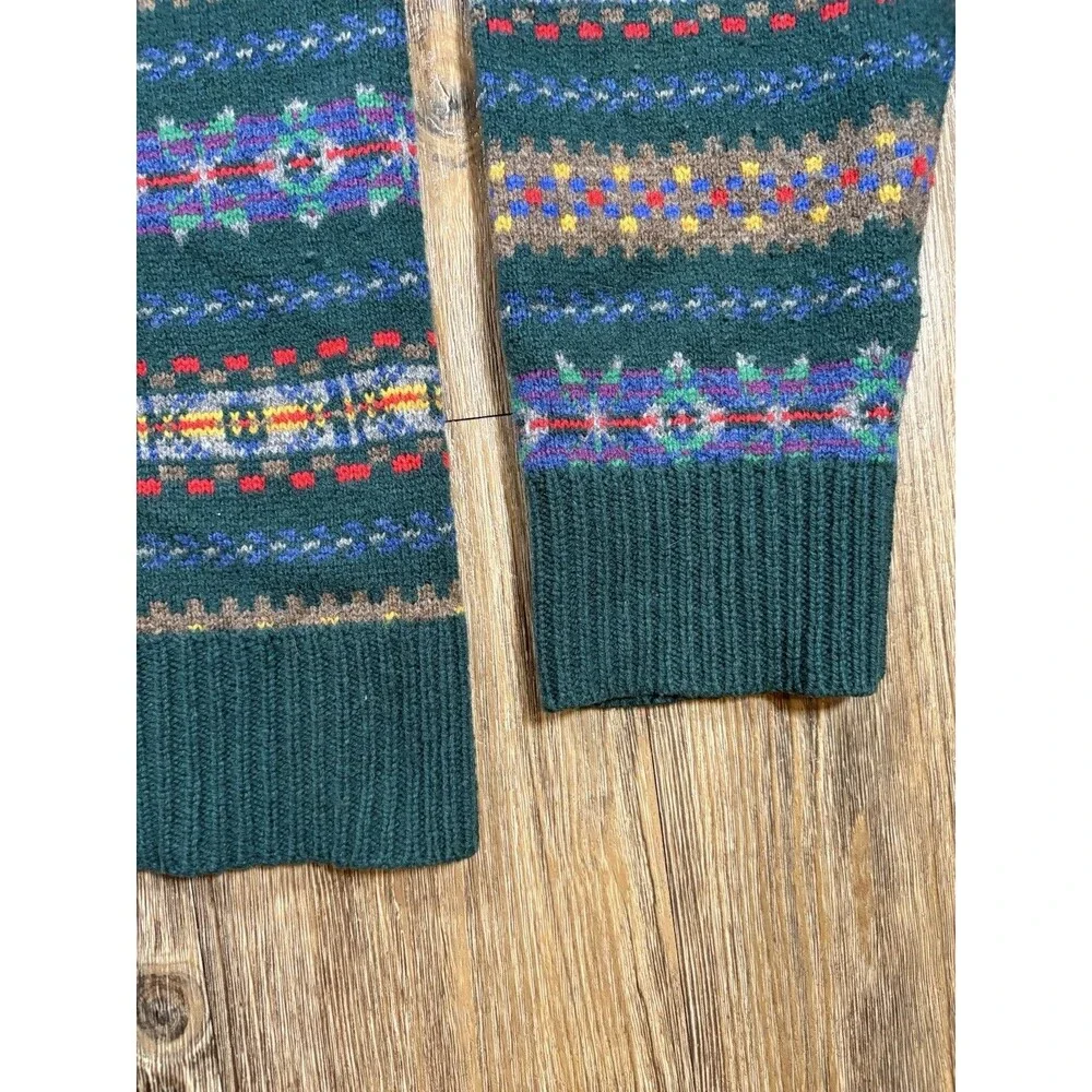 J Crew Lambswool Fair Isle Sweater XL Green Fisherman Nordic Mens